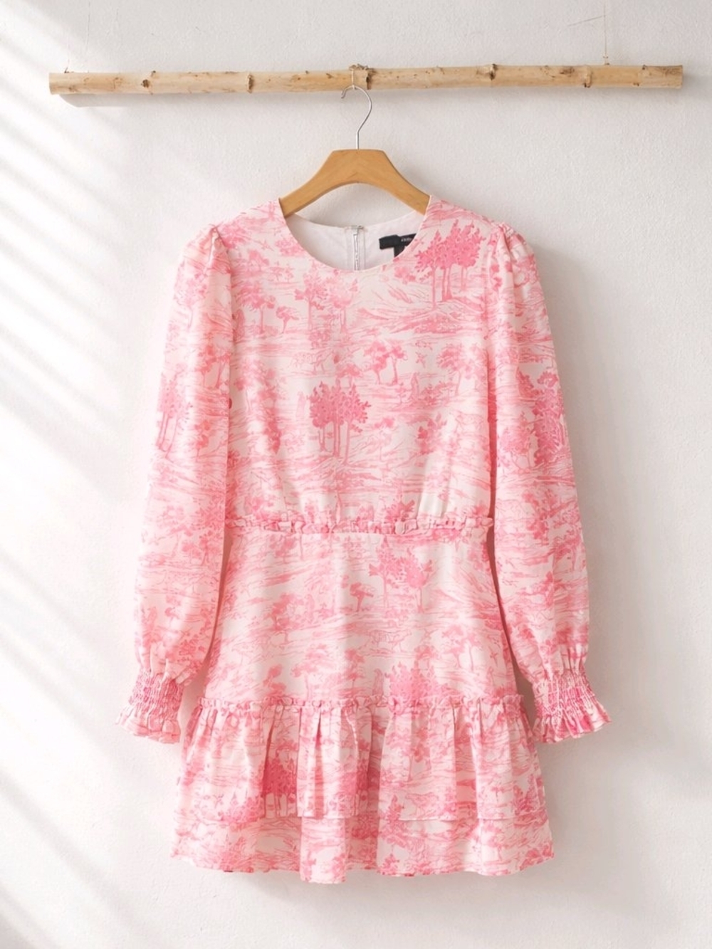 AQUA Pink Toile Print Mini Dress- Romantic Bridal Shower Garden Tea Party- XS